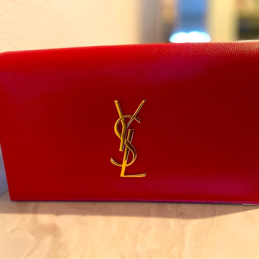 Yves Saint Laurent Red Clutch with Gold Logo